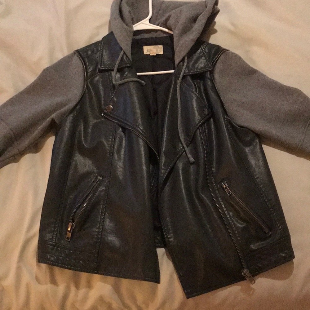 Vegan leather and sweatshirt combination jacket
